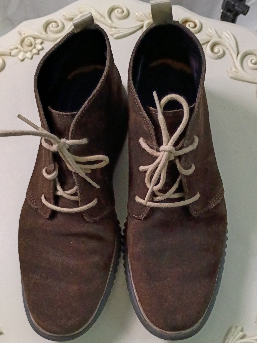 Cole Haan Brown Suede Chukka Boots with Cream Laces